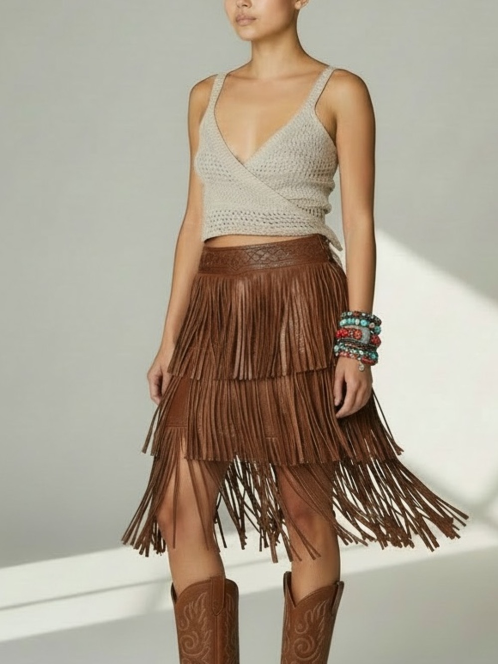Surf Gypsy Cream Knit Wrap Crop Top